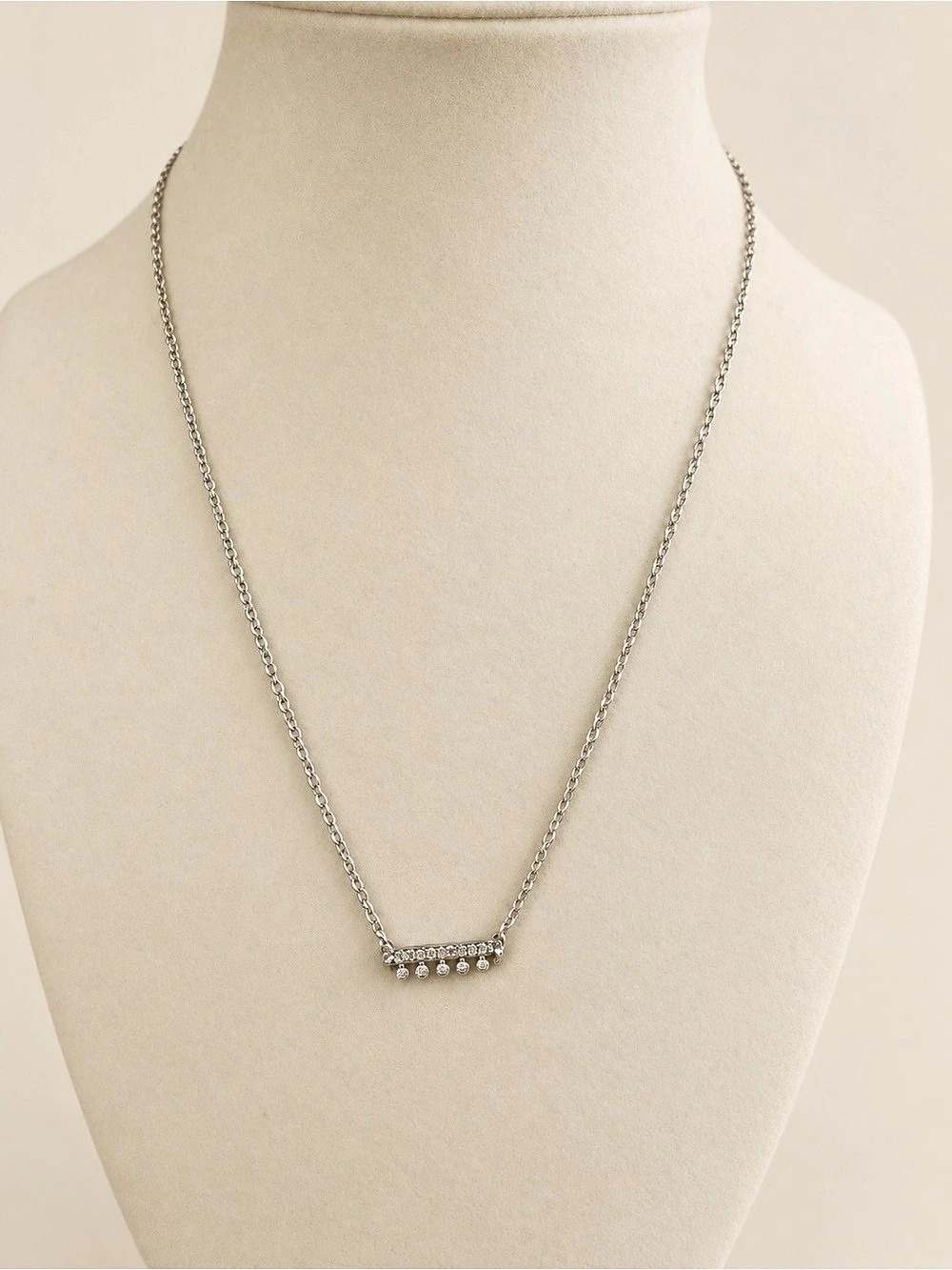 Kendra Scott Silver Tone Crystal Dangle Bar Necklace